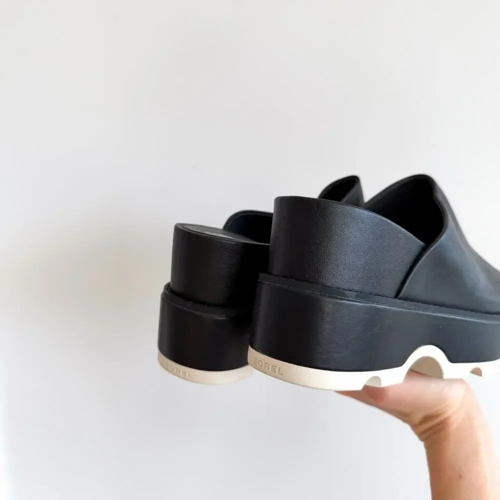 Sorel Joanie IV Slide Leather Open-Toe Wedge Sandals Black 10